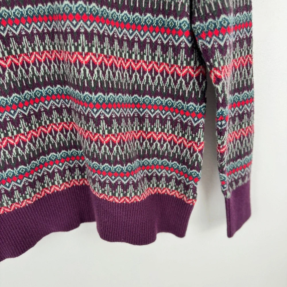 LL Bean Womens Purple‎ Fair Isle Turtleneck Sweater Size M Regular Knit Pullover